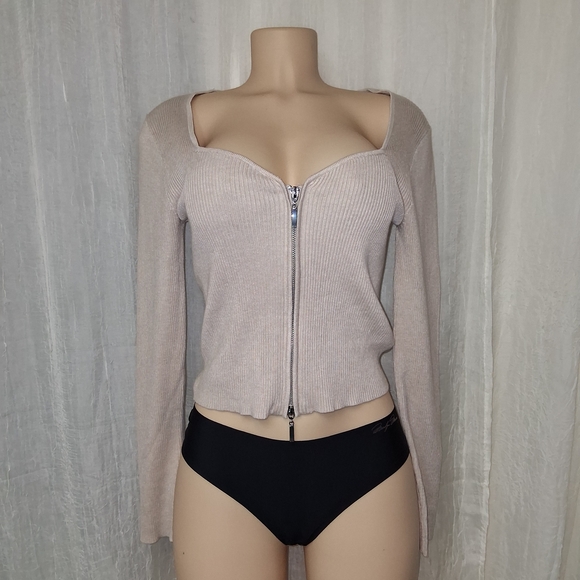 Pink Rose New Women Size M Light Beige Zip-Up Blouse - Picture 2 of 10